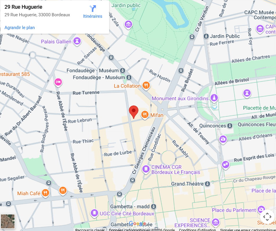 Carte - 29 Rue Huguerie, 33000 Bordeaux